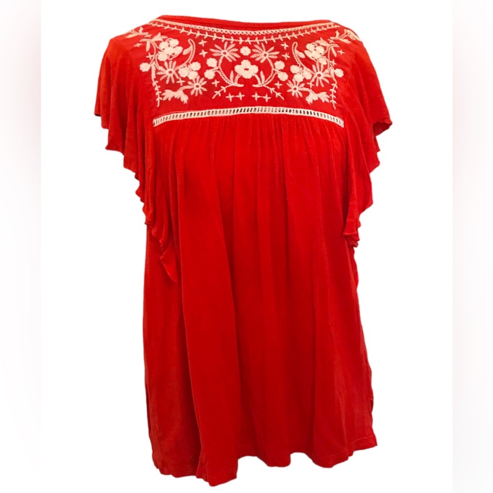 🆕 NWOT Studio by JPR Red Boho Embroidered Top Sz Medium Petite